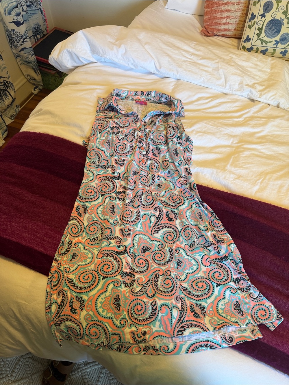 Sleeveless Paisley Dress in Pink and Aqua